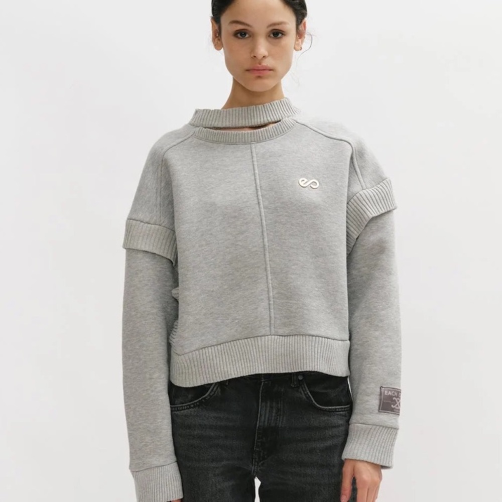 NEW NWT Each X other paris Crewneck Sweatshirt with Cut Out Collar and Ruffles S